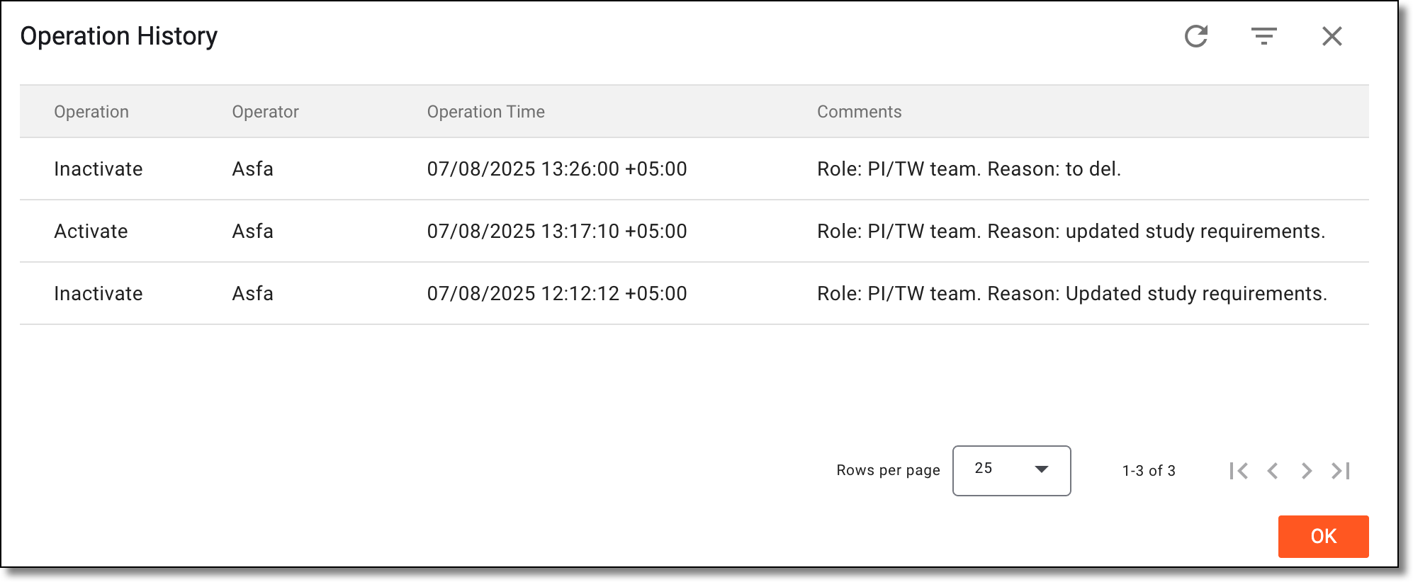 Analyzing operation history of code list