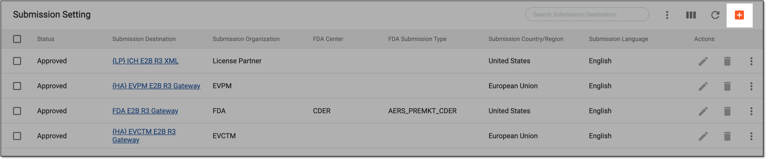 Selecting to add new submission setting