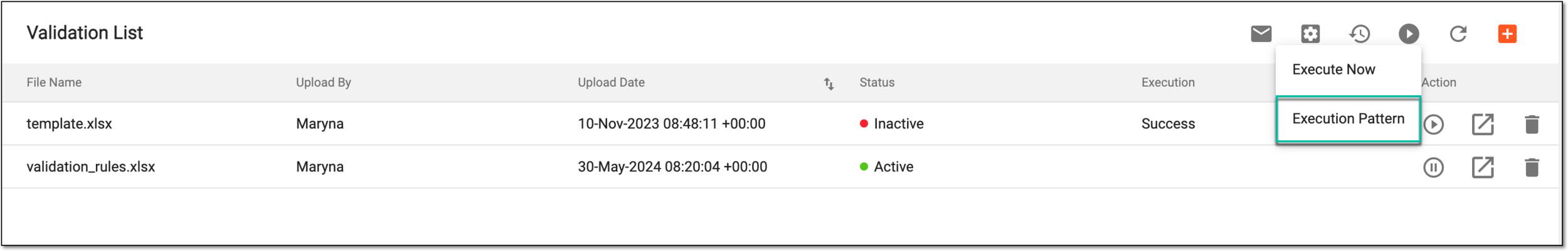 Selecting Execution Pattern option