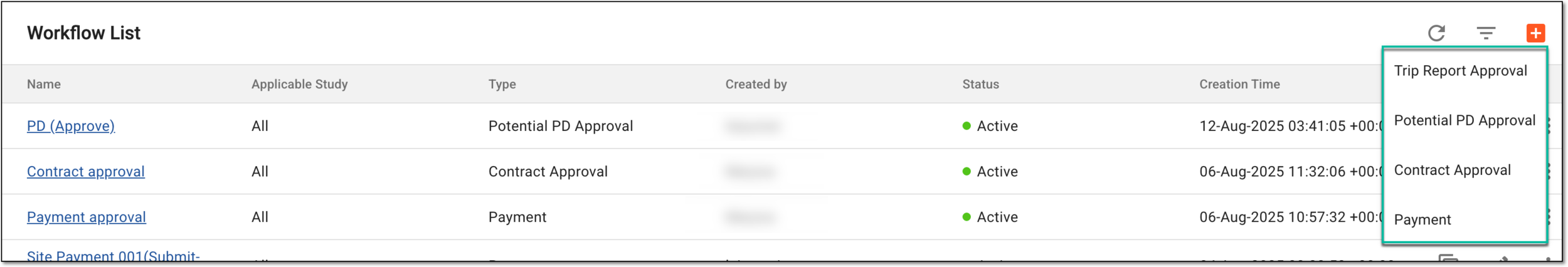 Selecting type of workflow to create