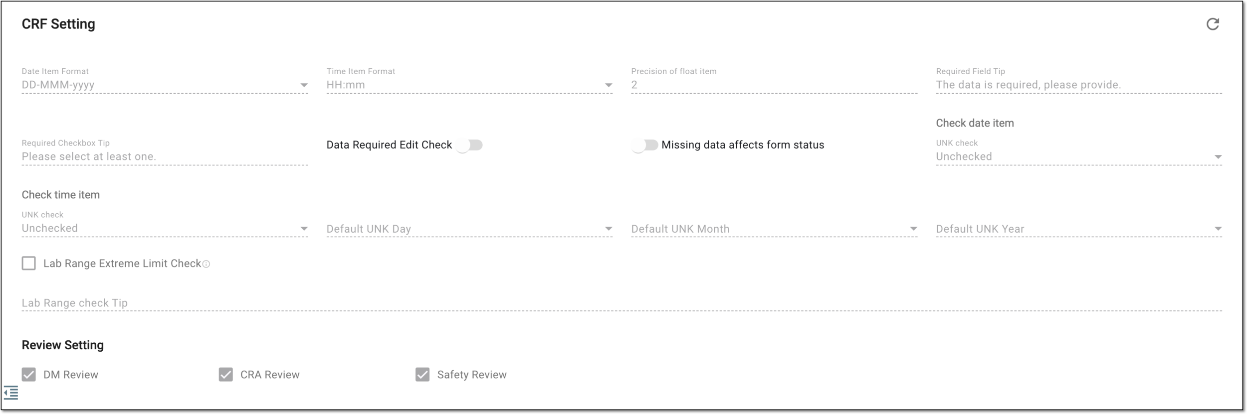 Reviewing CRF settings