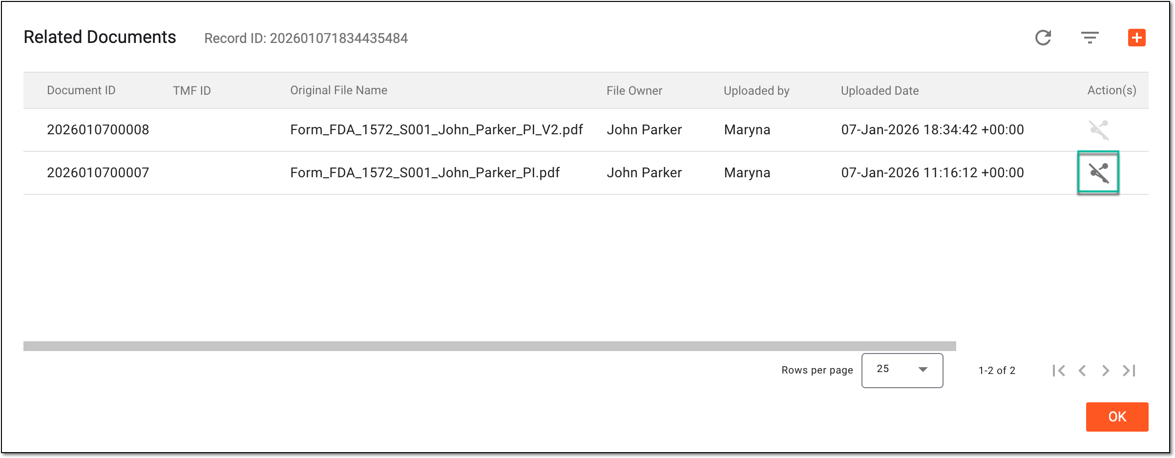 Removing association with documents