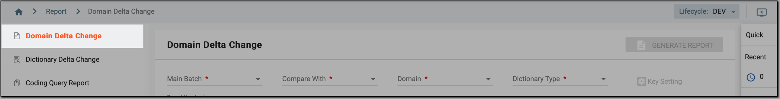 Accessing domain delta change reporting functionality