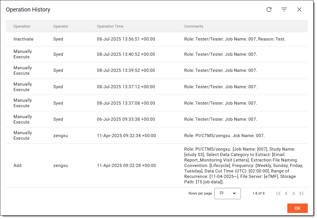 Analyzing operation history