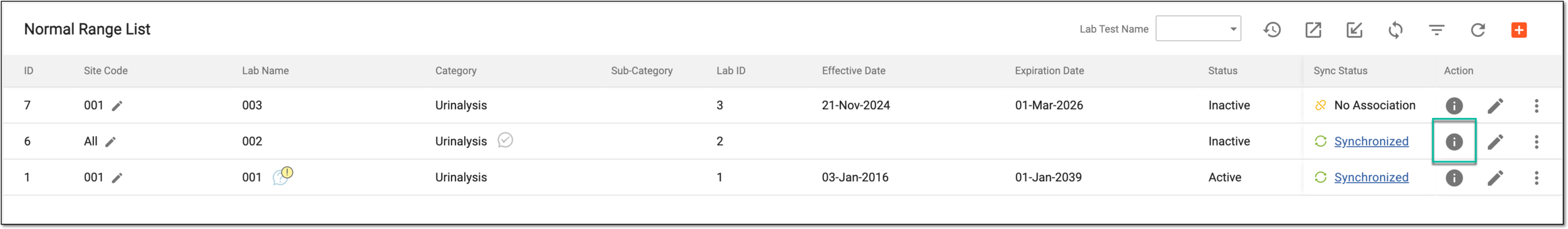 Accessing site normal range details