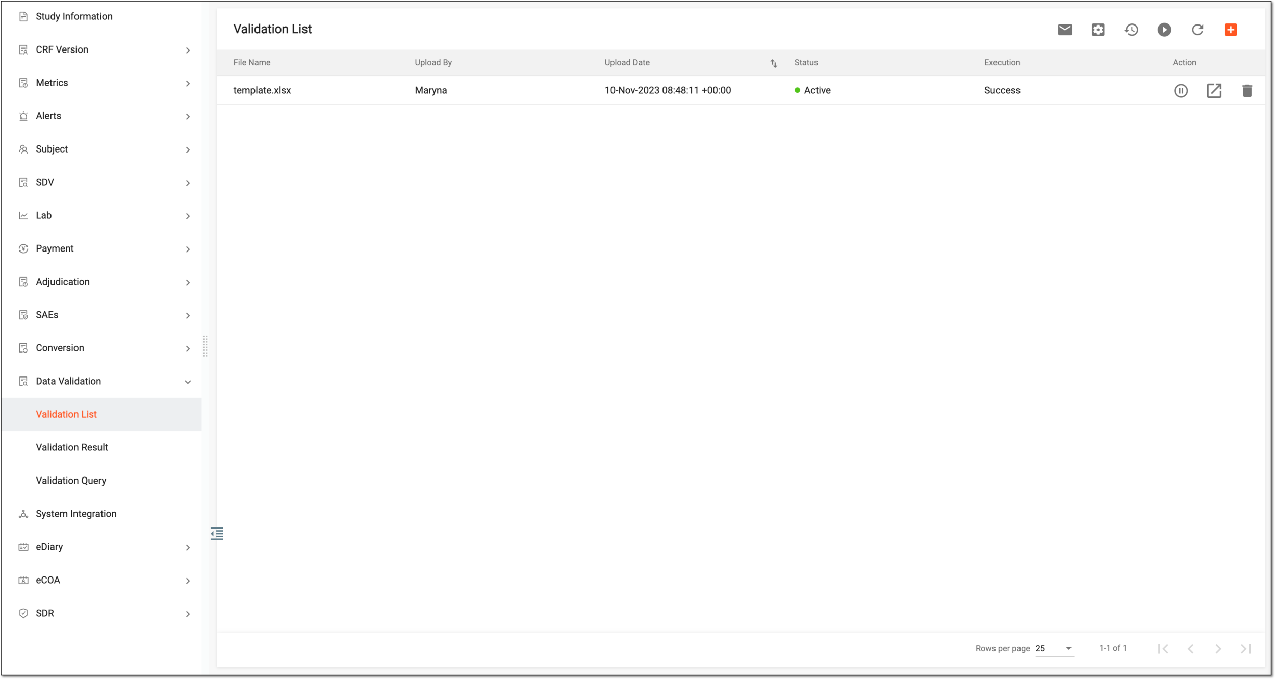 Validation List tab