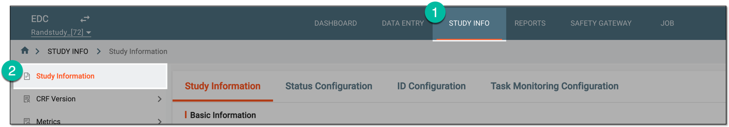 Accessing study information management