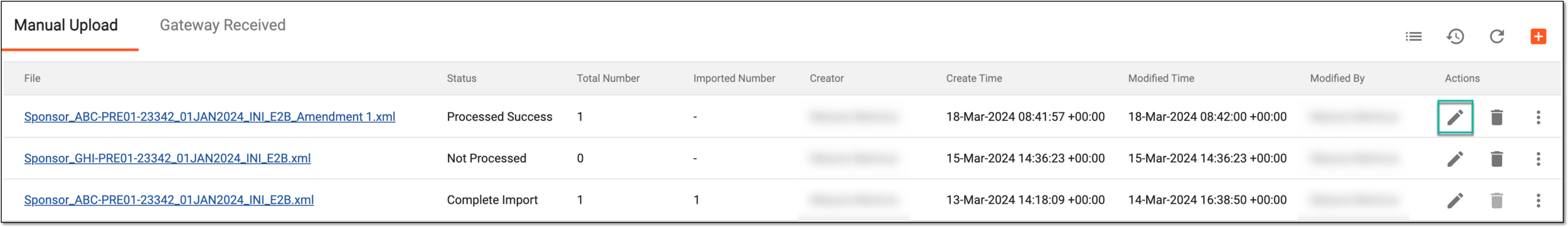 Selecting to edit import record