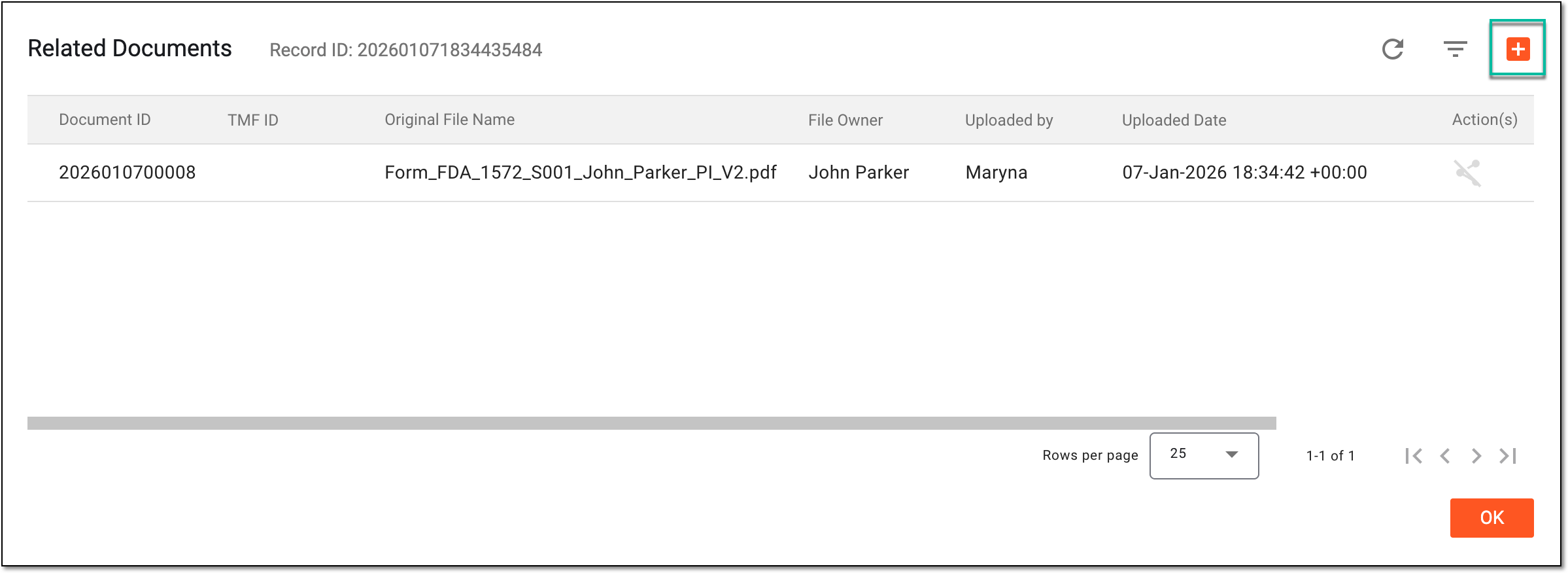 Selecting ption to add new association with document