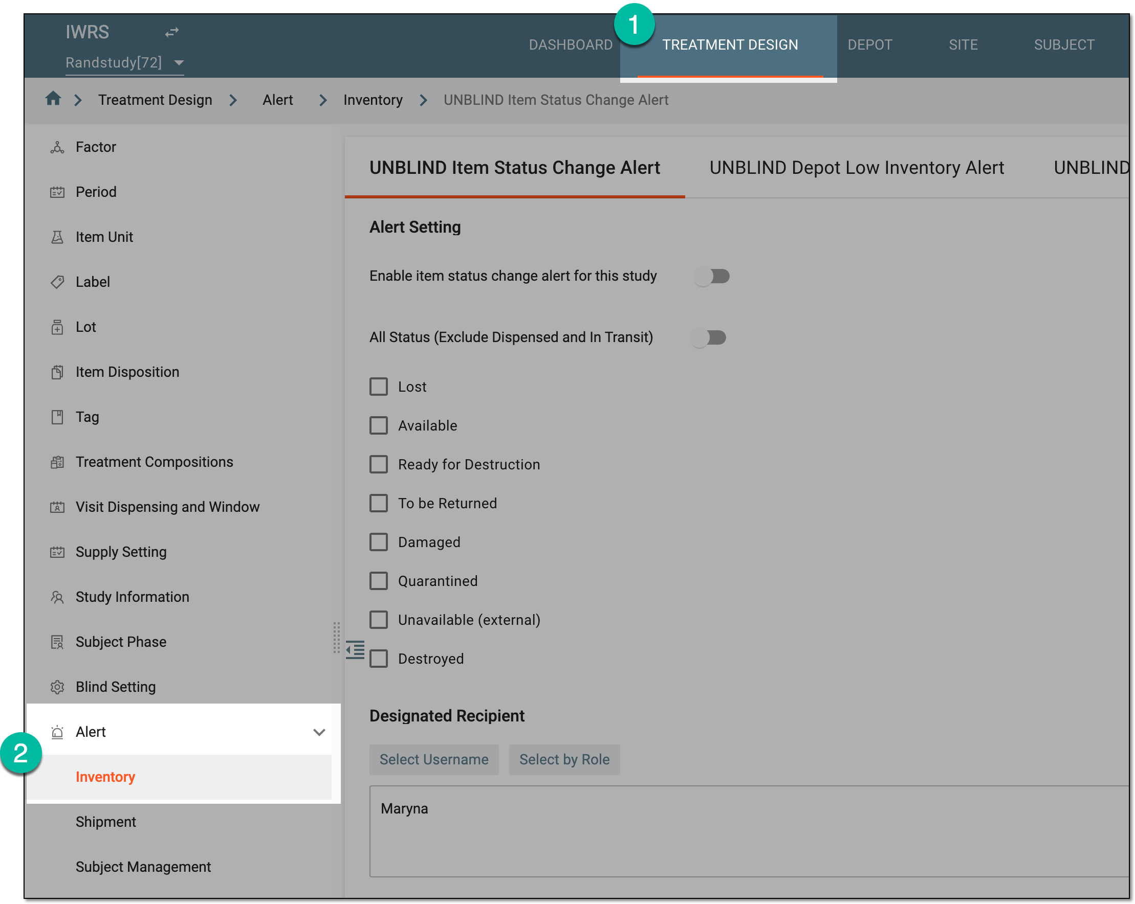 Accessing inventory alert settings