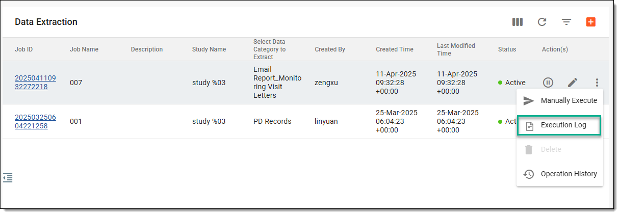 Opening execution log
