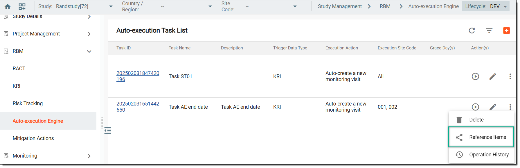 Accessing reference items of task