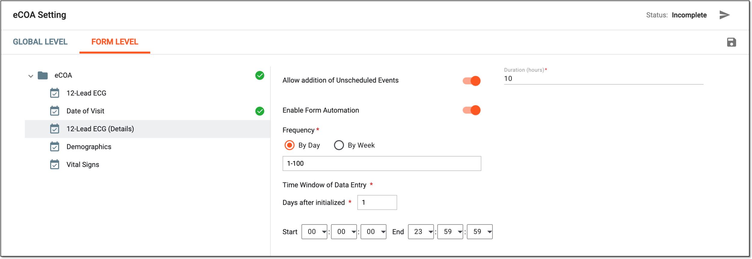 Configuring eCOA at form level