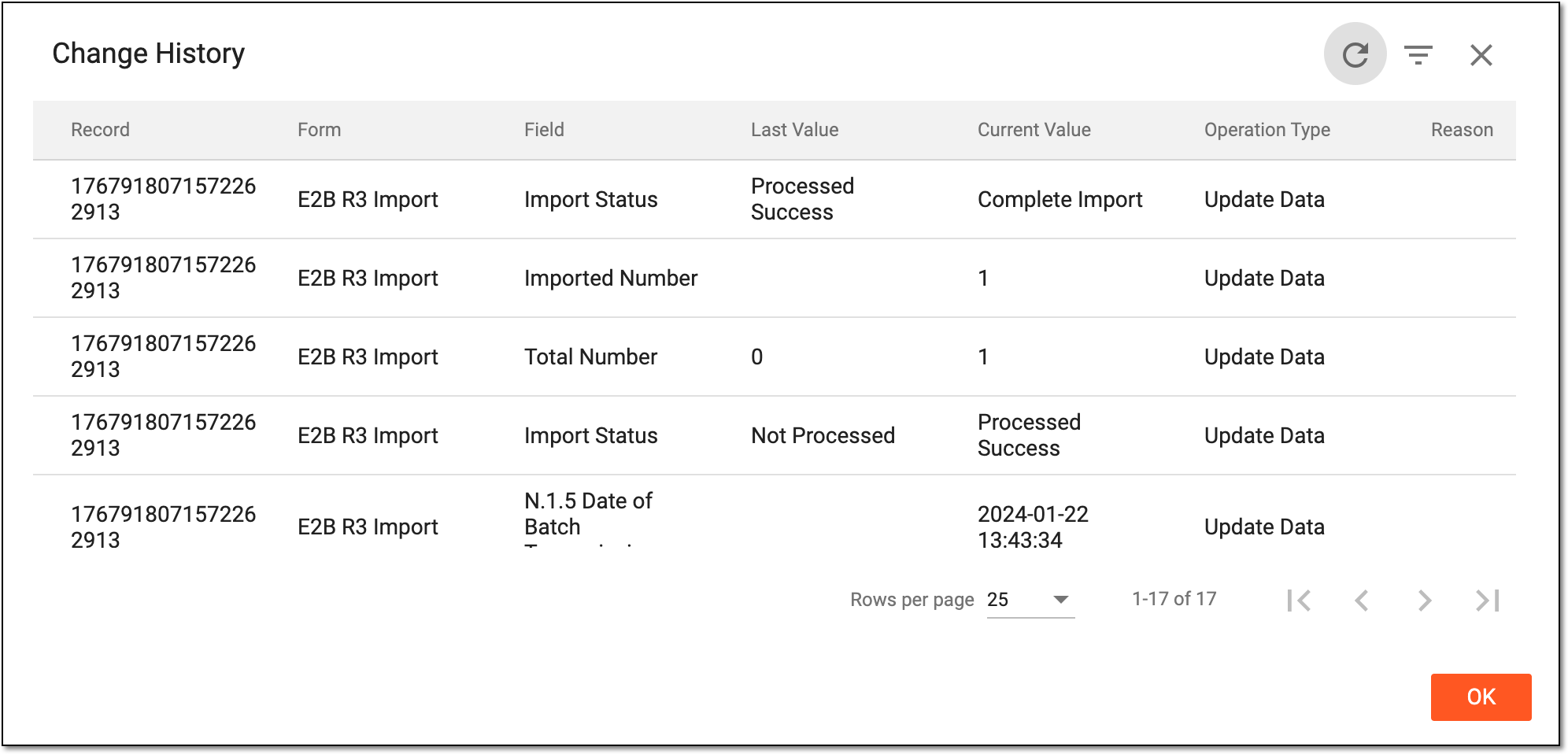 Viewing import data change history