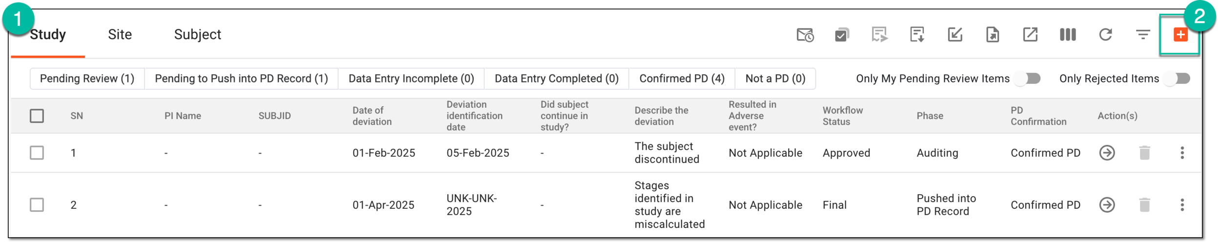 Selecting to manually add potential PD