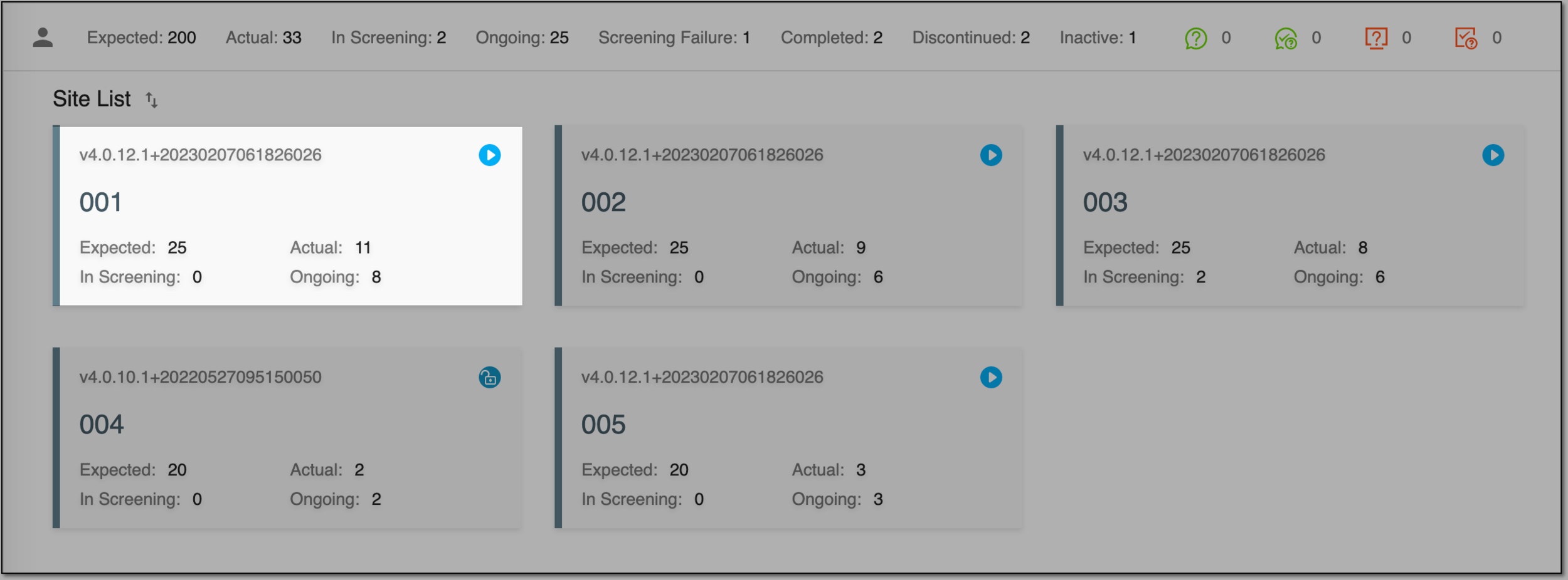 Selecting site to work with