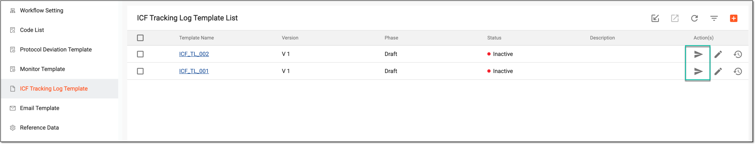 Submitting ICF tracking log template