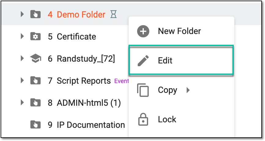 Selecting option to edit folder