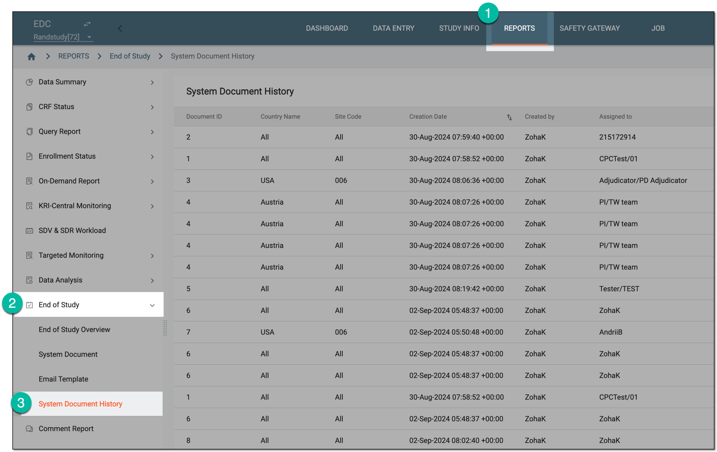 Accessing system document history