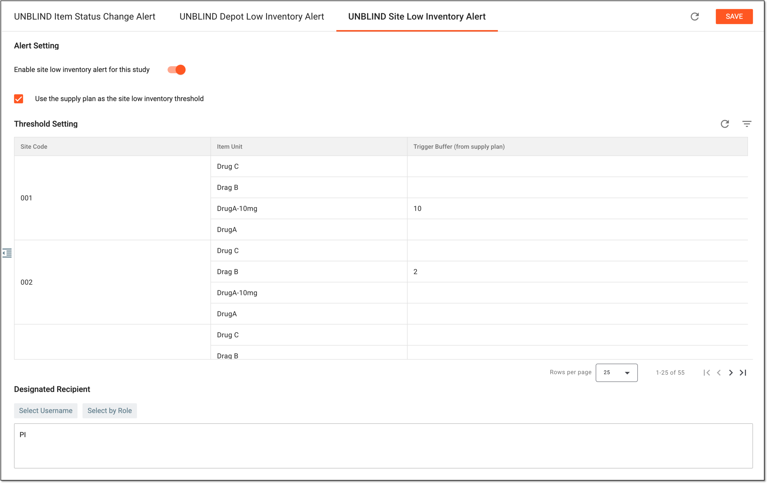 Configuring site low inventory alert