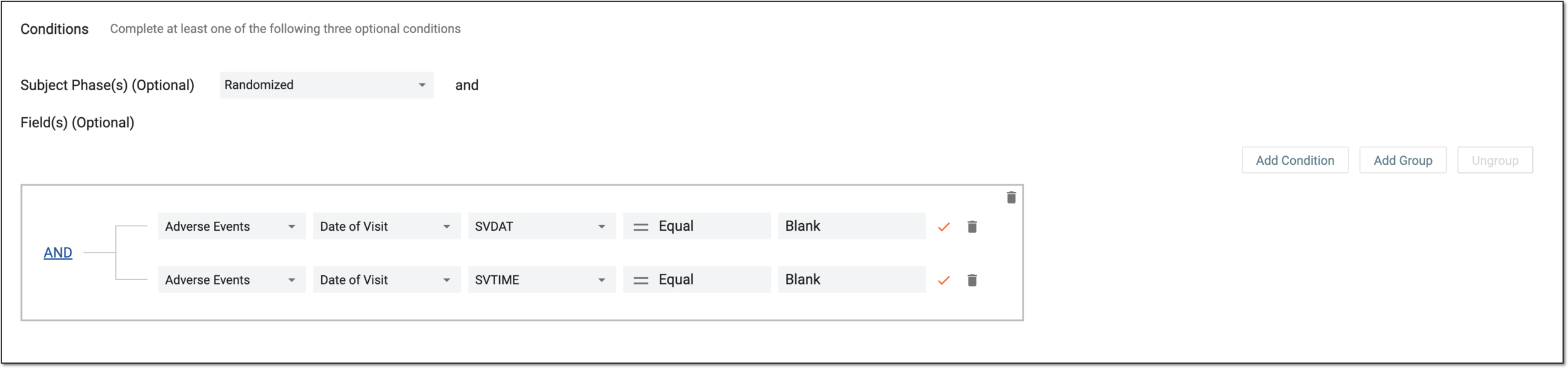 Configuring inclusion criteria condition