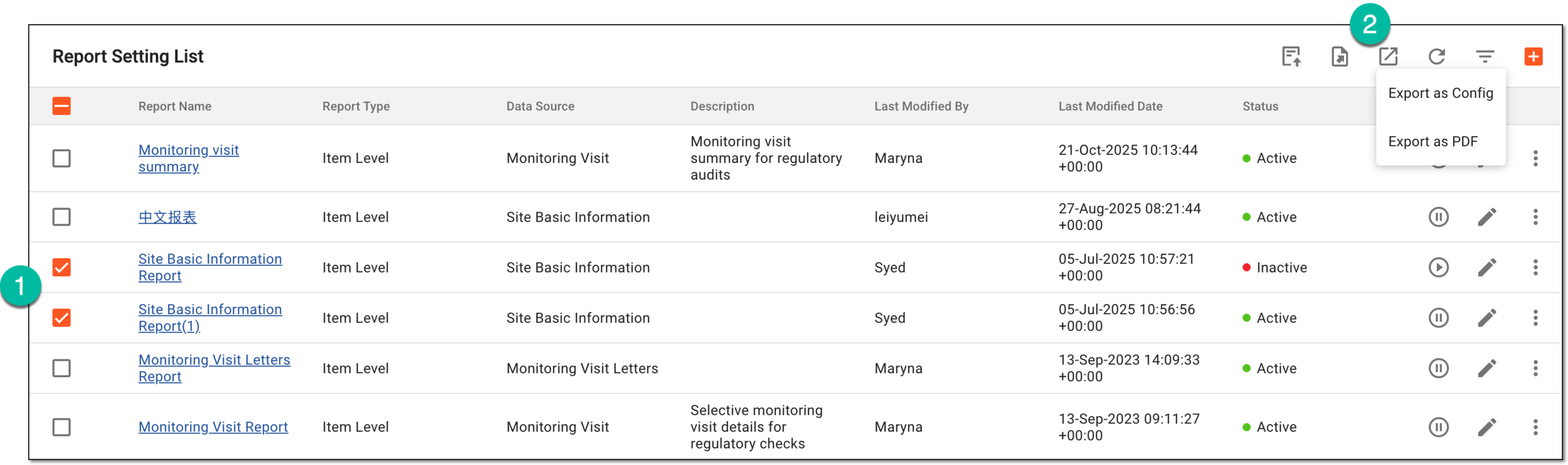 Exporting on-demand report configuration