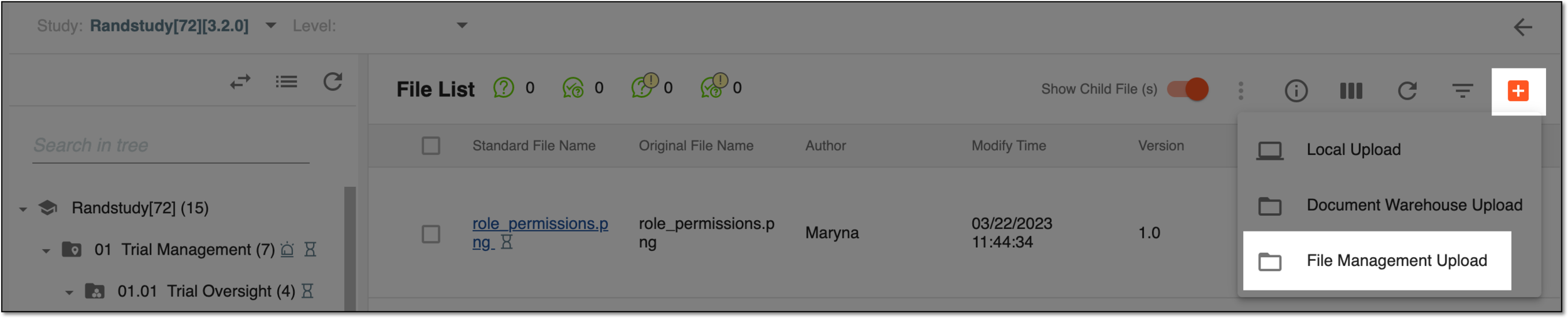 Accessing option to manage file uploads