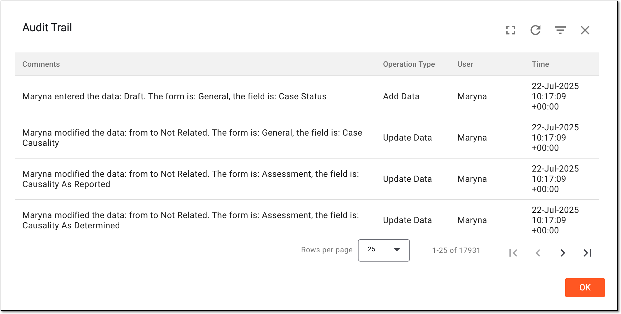 Analyzing ICSR audit trail