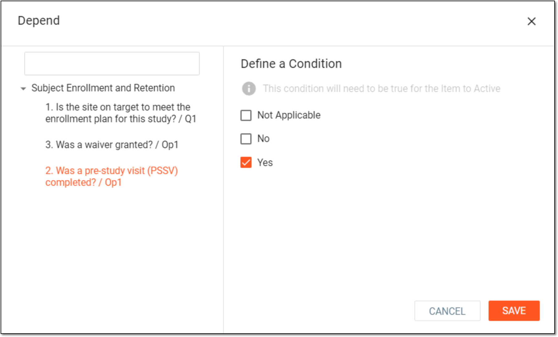 Selecting depending question