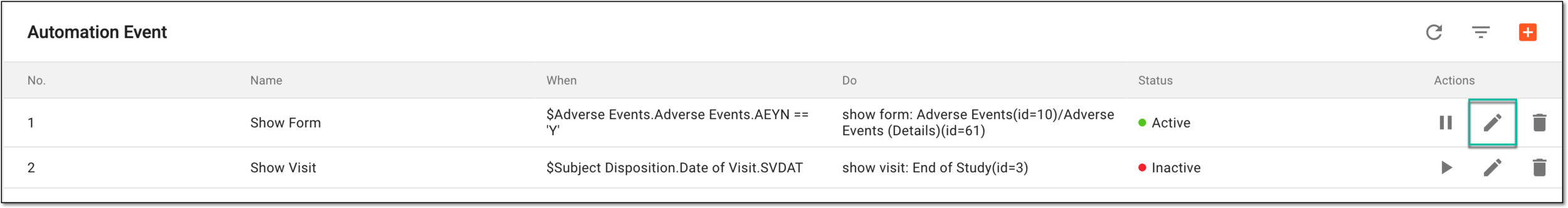Selecting option to edit automation event