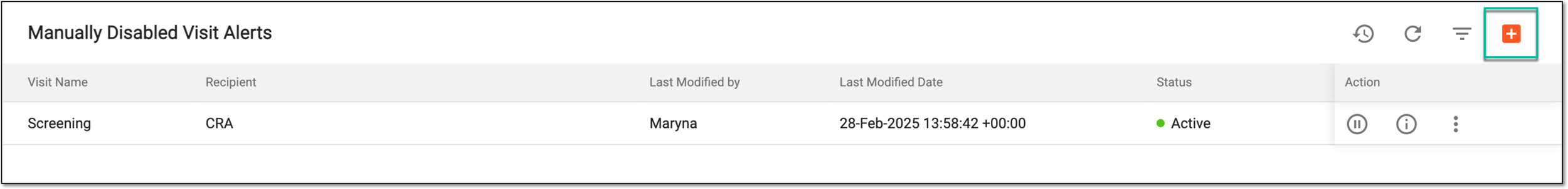 Selecting to add new manually disabled visit alert
