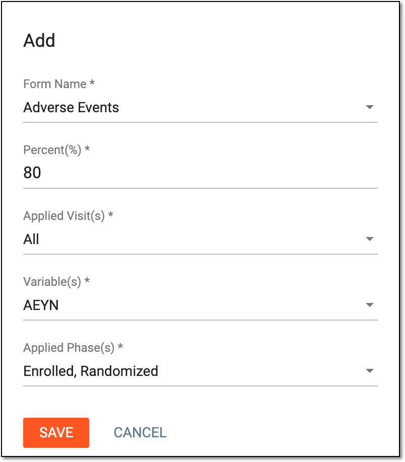 Configuring new SDV setting record by form