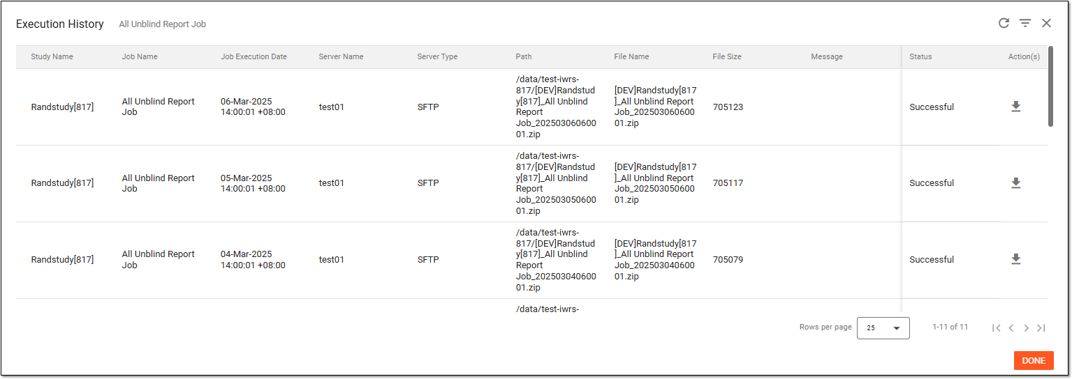 Reviewing report extraction job execution history