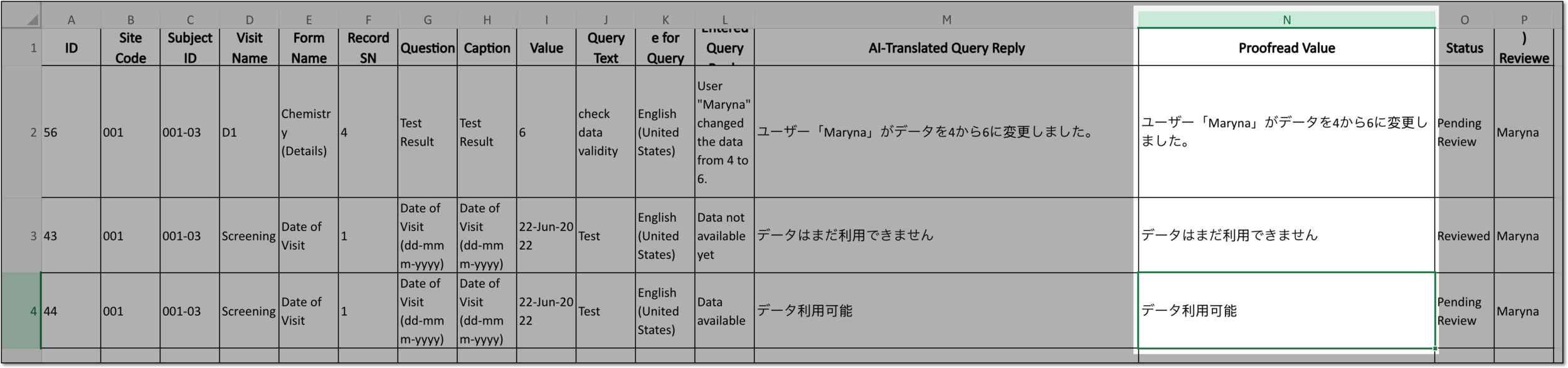 Adding proofread translation text