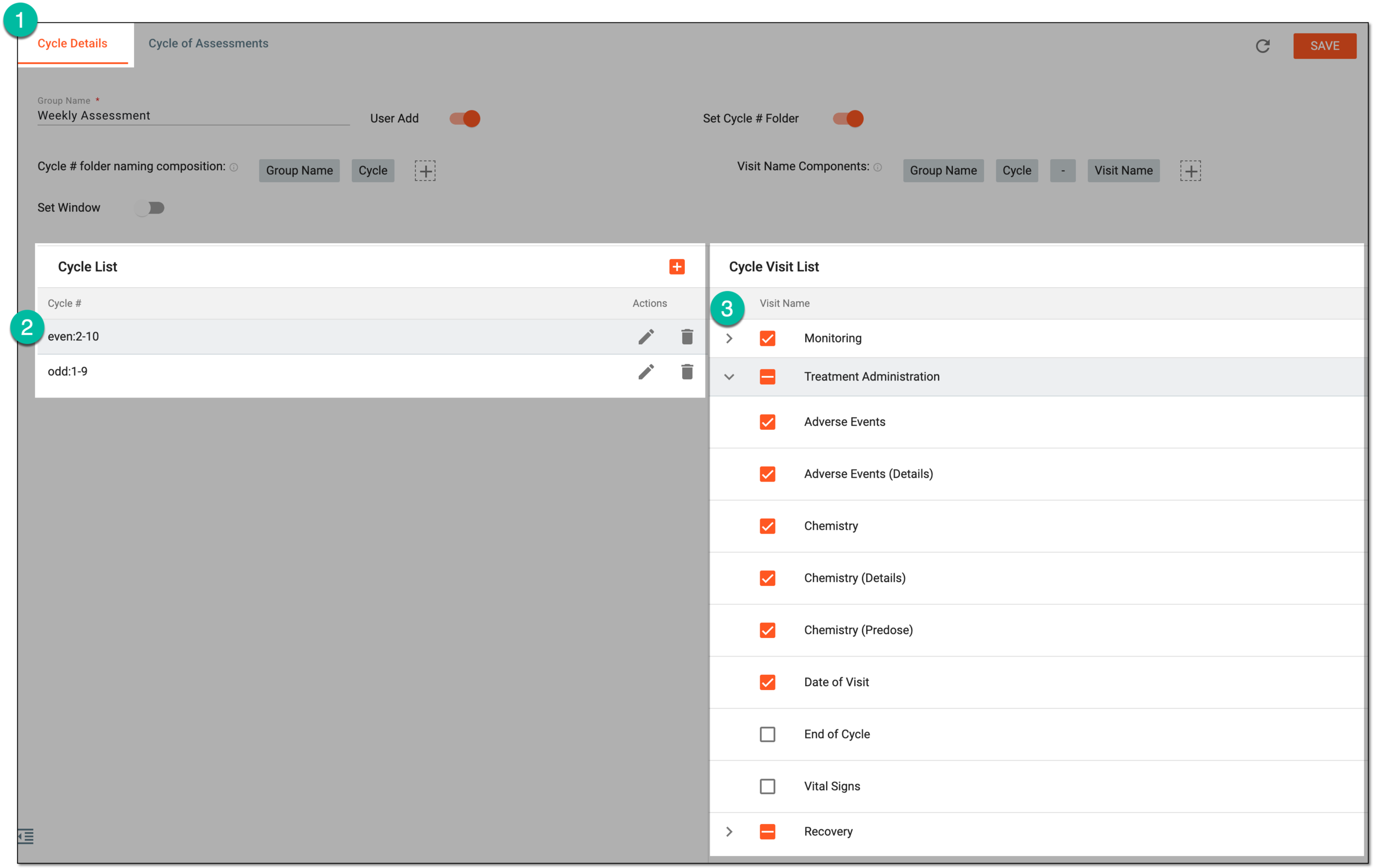 Associating cycle with visits and forms