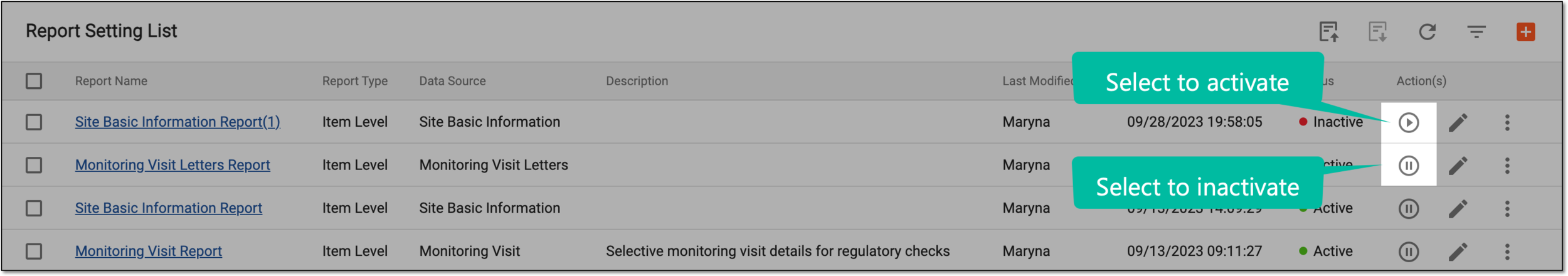 Activating/Inactivating on-demand report