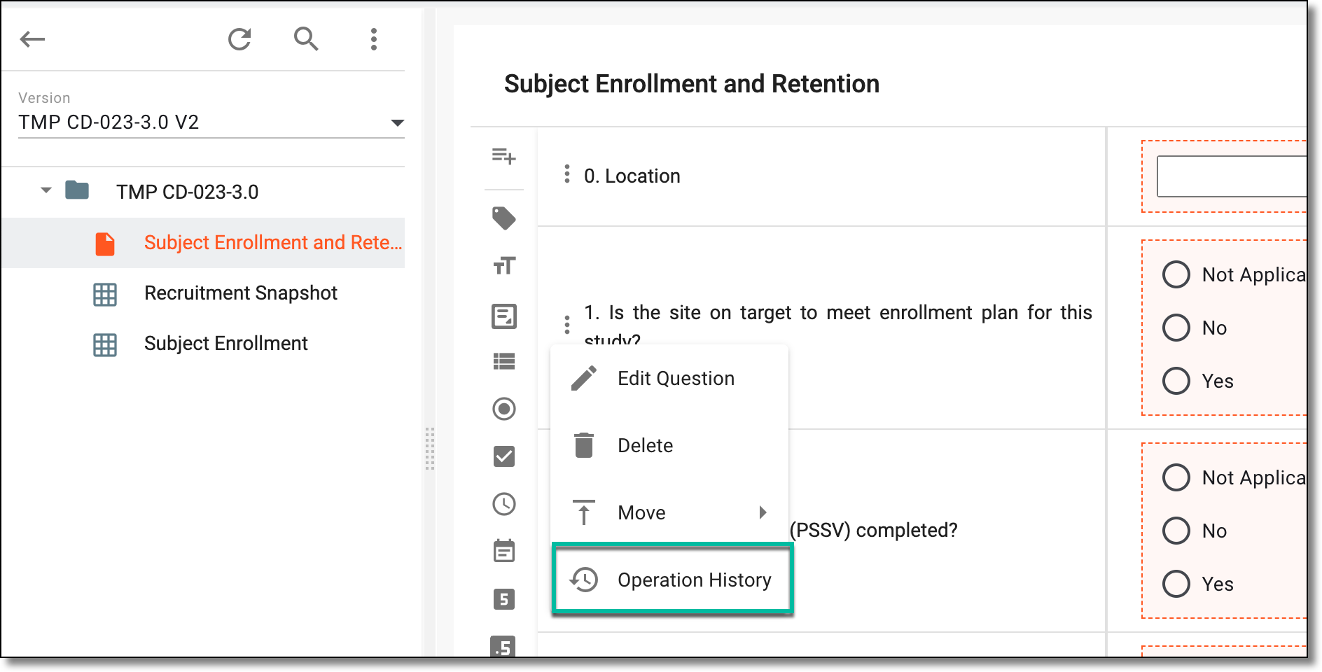 Accessing operation history of simple or log form item