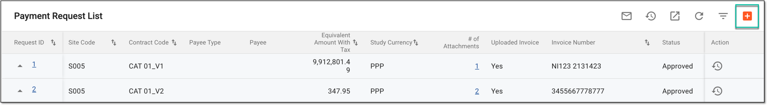 Selecting option to create new payment request