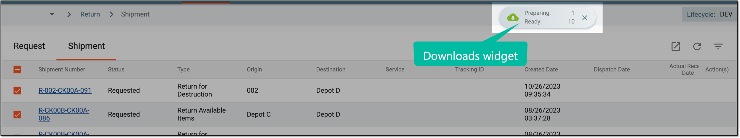 Downloads widget