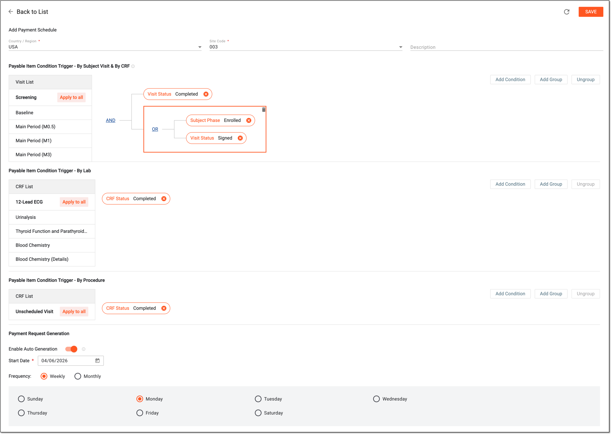 Configuring site-level payment triggers
