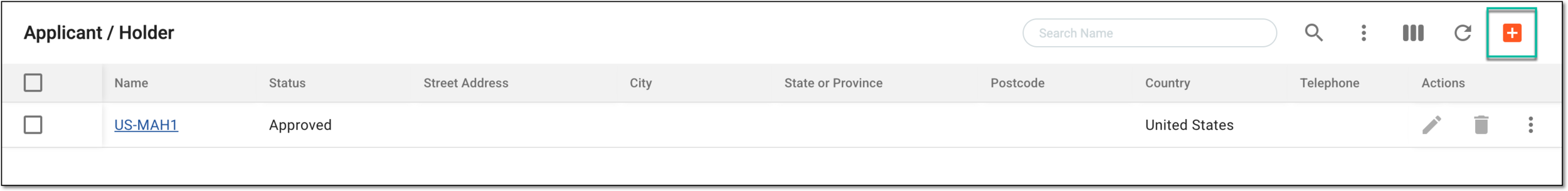 Selecting option to add new applicant or holder