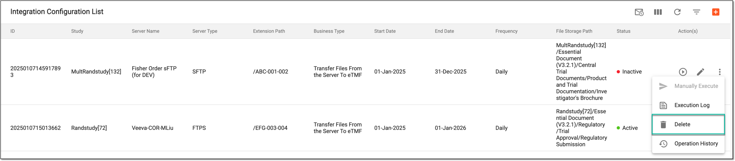 Deleting integration configuration
