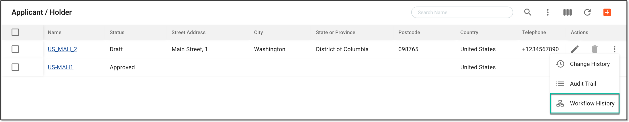 Accessing workflow history for marketing authorization holder or applicant