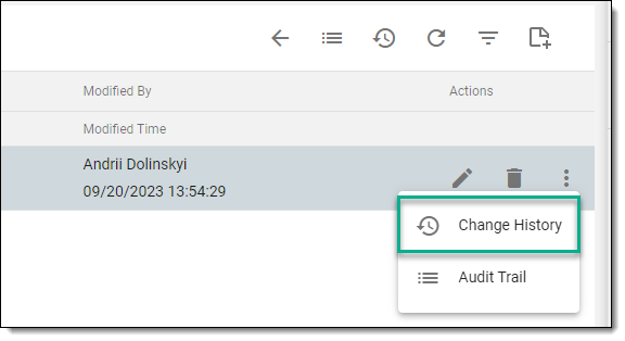 Selecting option to view case note change history