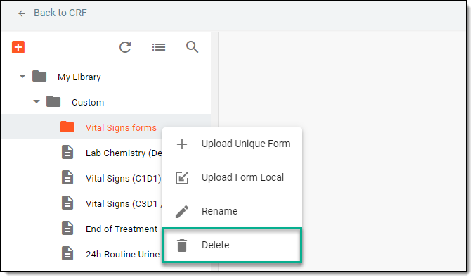 Selecting option to delete folder