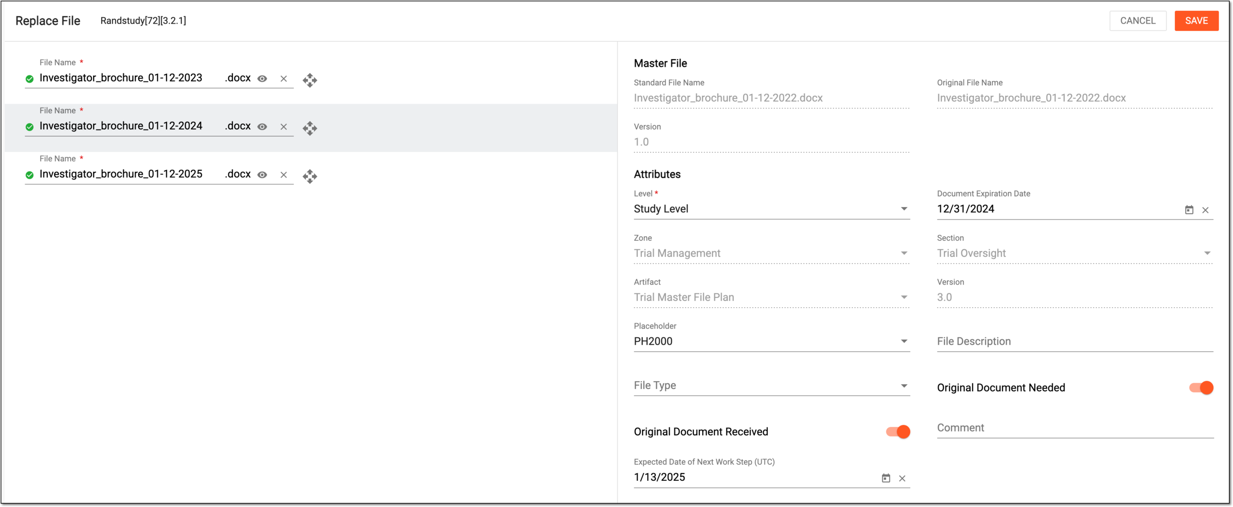Configuring replacement files attributes