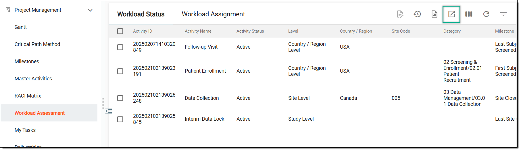 Exporting workload assessment details