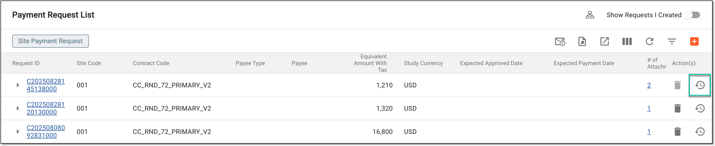 Accessing operation history for payment request