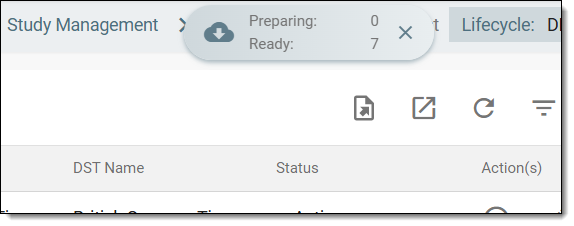 Downloads widget showing depots being exported