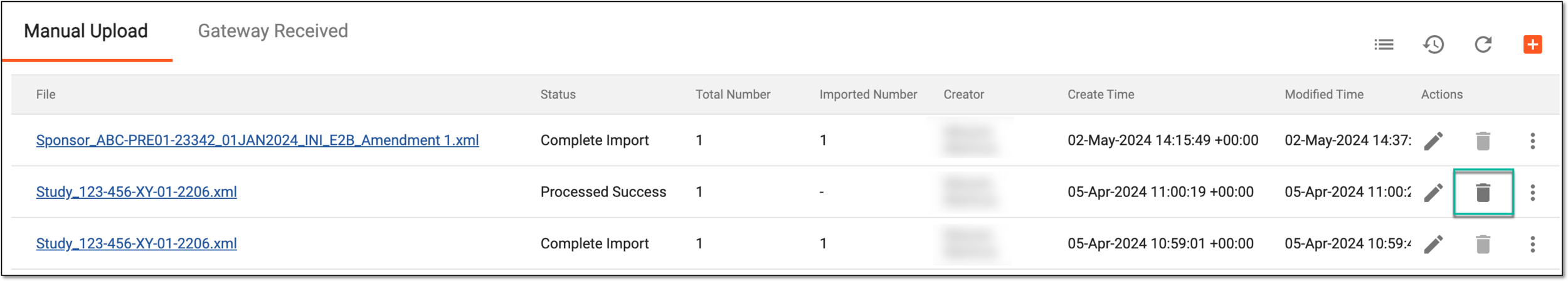 Deleting import record